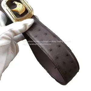 Eagle Head Belt Male Ostrich Grain Cowhide Leather Belt With Diamond Eagle Head Stainless Steel Buckle thumbnail-4