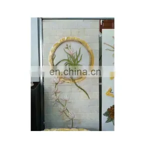 Colorful Jade Marble Carved Flower Stone Relief Decoration Panel For Interior Wall thumbnail-1