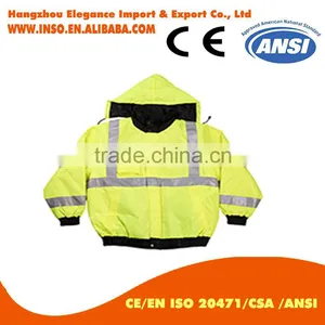 Safety Winter Jacket Fluorescent Hood Jacket Wholesale Waterproof Windproof Coat With Reflector thumbnail-1