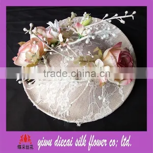 Artificial Rose Flower Lace Coverage Lady Sinamay Hat thumbnail-1