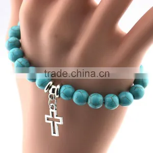 Wholesale Handmade Fashion Women Turquoise Popular Alloy Pendant Elasticity Bracelet thumbnail-2