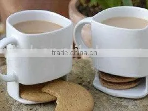 Pure White Ceramic Mug With Biscuit Holder thumbnail-1