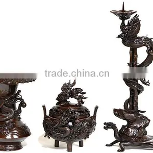 Beautiful and Luxury Dragon and Bamboo Design Vase,incenseburner,and Religious Candle Holder Set Made in Japan With Long-lasting thumbnail-1
