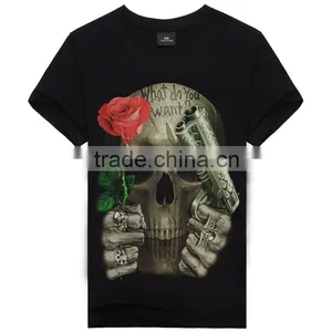 2016 Men's Cotton Short Sleeve T-shirt Fashion O-neck Casual Skull Wolf 3d Print T Shirt M-XXXL thumbnail-2
