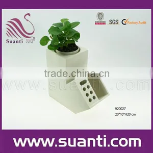 White Polystone Pot Plant and Office Stationery Case thumbnail-1