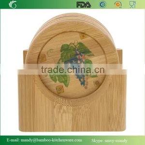 Hot Sale DIY Design Bamboo Coaster, Round Bamboo Coaster 6 Piece Set - 4 Inch thumbnail-3