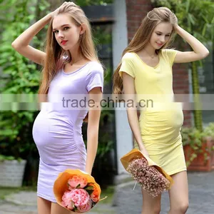 Newest Style Summer Maternity Dress Clothes O Neck Short Sleeve Elastic Plus Size thumbnail-1