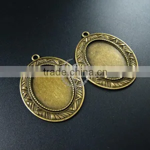 30*25mm Setting Size Brass Bronze Filigree Simple Oval Bezel Tray DIY Pendant Charm Supplies 1421080 thumbnail-2