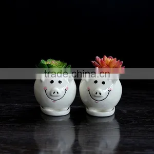 Lovely Cartoon Home Decoration White Ceramic Succulents Flower Pot Stand thumbnail-1