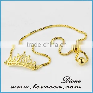 2017 Guangzhou Factory Top Sale Crown Design24k Gold Plated Zircon Bracelet thumbnail-1