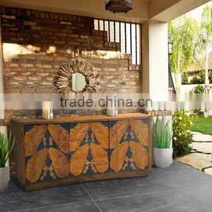 Buffet Leaf Carved Natural Color Teak Wood Furniture thumbnail-1