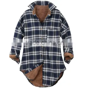 Fleece Jacket Men Women Checkered Plaid Sherpa Lined Flannel Long Shirt Sherpa Fleece Fabric Jacket thumbnail-1