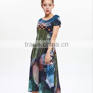 Wholesale Chromatic Wrinkle Clothing Slimming A-line Dress for Lady thumbnail-1