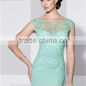 2015 Newest Good Quality High Neck Short Sleeve Lace Dress thumbnail-3