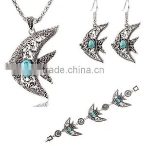 Retro Alloy Turquoise Tortoise Jewelry Sets Earring Statement Pendant Chain Chocker Necklace Set With Bracelets thumbnail-2