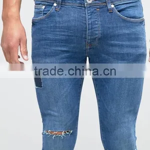 Distressed Design Trousers Jeans Men 2017 Mid Blue Washed Mens Skinny Jeans Pants Wholesale China thumbnail-4