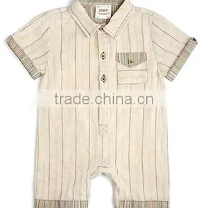 3 Months to 18 Months Linen Cotton Stripe Boys Rompers thumbnail-1