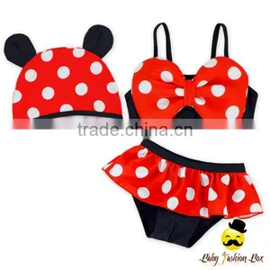 Kids Cute Black And Red Polka Dots Little Girl Separable Little Girl Dress Type Diaper Swimwear thumbnail-6