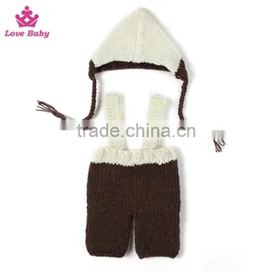 2pcs Set Handmade Cute Unisex Newborn Knitting Customes Month Props Knitted Hat and Pants Set thumbnail-2