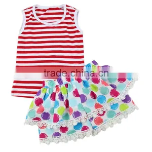 Wholesale Girl Boutique Outfits Print&stripe Children Clothing Summer Boutique Outfits for Girl thumbnail-5
