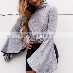 Runwaylover 139 New Design 2017 Ladies Fashion Flare Sleeve Knitted Turtleneck T-Shirt thumbnail-2
