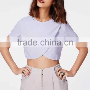 Hot Selling Wrap Front Baby Blue Crop Top Wholesale Women Tank Tops thumbnail-5