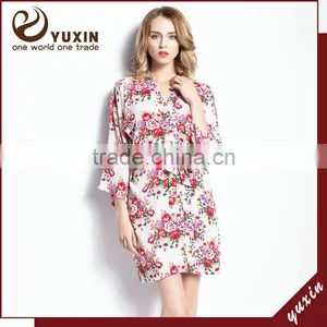 Wholesales Stock New Floral Pattern Wedding Bride Cotton Robe FR0020 thumbnail-3
