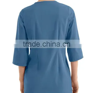 Solid Blue Color OEM Zipper Closure 3/4 Sleeve Women Spa Coat thumbnail-2