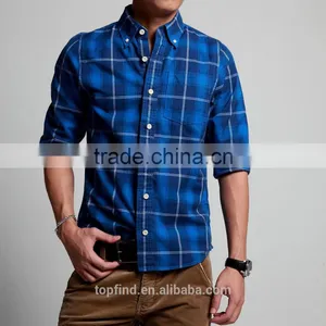 Trendy Deep Blue Button Down Collar Check Pattern Flannel New Model Shirt for Men thumbnail-1