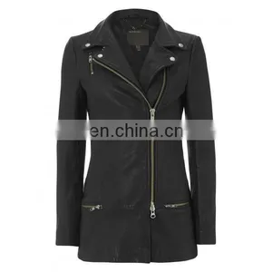 Black Long Coat Womens Biker Motorcycle Genuine Leather Jacket All Sizes thumbnail-1