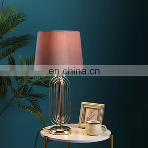 New Product Hotel Home Decor Living Room Custom Modern Nightstand Lamp With Pink Lampshade thumbnail-2