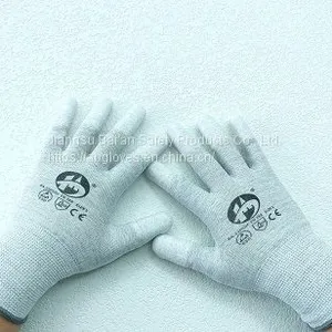 BA 13G Nylon Mixed Carbon Fiber Knitted ESD Gloves With Finger PU Dipped thumbnail-4