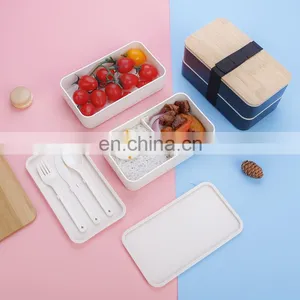 2022 Eco Friendly Plastic Bento School Children Toddler Tiffin Sealed Stackable Lunch Food Box Set Kids Bamboo Wooden Lid thumbnail-1