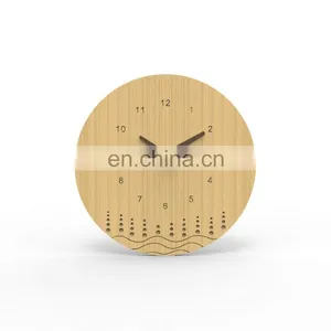 Eco-friendly Premium Round Shaped Household Office Bamboo With Wavy Line Analog Wall Clock thumbnail-3