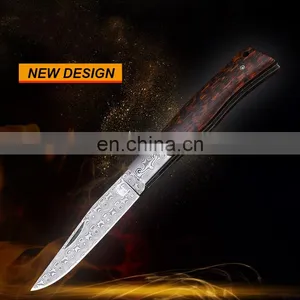 Folding Blade Knife Damascus Stainless Steel Pocket Knife Camping Knife With Olive Wood Snake Wood Ebony Handle for Outdoor thumbnail-3