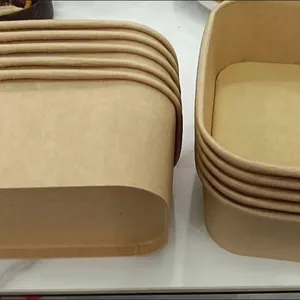 Disposable Paper Bowl Heatable Kraft Food Bowl Rectangular Kraft Bowl 32oz thumbnail-3
