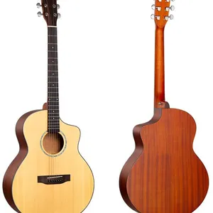 Handmade YAN/OEM SM-19 40inch Solid Wood Acoustic Guitar (Spruce Top, Mahogany Back&Sides) w/ Genuine Shell Rosette & Silver Full-Closed Tuners thumbnail-1