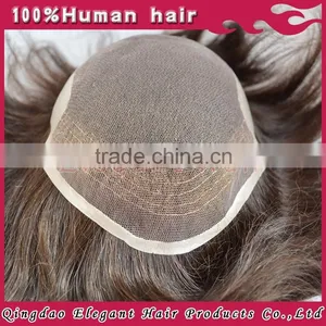 2015 Qingdao Hairpiece Factory Unprocessed Bleach Knots Full Swiss Lace India Hair Men Toupee thumbnail-3
