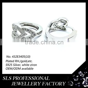 2015 Fashion Double Heart Christmas Sterling 925 Silver Rhodium Plated Huggie Earrings for Girls thumbnail-2