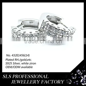 2015 New Design Sterling Silver Hoop CZ Earrings White Gold Plated Stud Earrings for Girls SLS Jewelry thumbnail-2