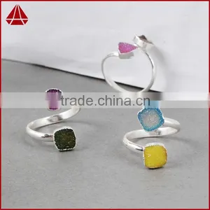 Druzy Wrapped Stone Ring in Sterling Silver Gems Ring Silver Rings With Cheap Price thumbnail-1