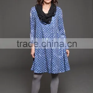 Blue Polka Dots MINI Dress - Loose Fit Dress- Womens Casual Winter Dress thumbnail-2