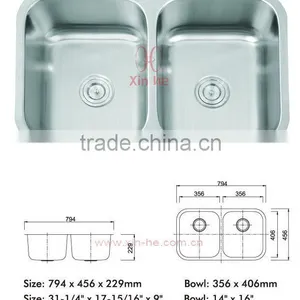 Cupc Utility Stainless Steel 50/50 Double Bowl Undermounted Sink for Kitchen thumbnail-1