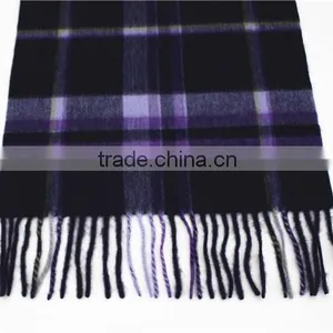 Navy and Purple Checked Wool Scarf thumbnail-2