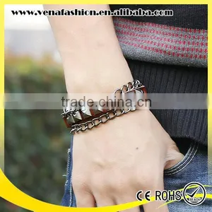 Nail Chain Manly Teen Leather Bracelet, Thick Leather Bracelets thumbnail-2