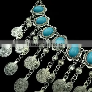 2016 New Fashion Women's Turquoise Statement Tassel Choker Collar Ethnic Bohemian Necklace thumbnail-2
