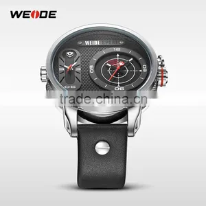Weide Oversize Quartz Analog Dual Time Zone Digital Watches With Genuine Leather Band Water Resistant Watches Men .China thumbnail-4