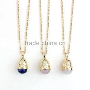 Wholesale African Beads Necklaces Design Small Bell Three Color Clean Nature Stone Jewelry Pendant Necklaces For Women thumbnail-2