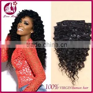 Deep Wave Clip In Human Hair Extensions 100g Full Head Brazilian Virgin Human Hair Clips Ins Extension African American thumbnail-1