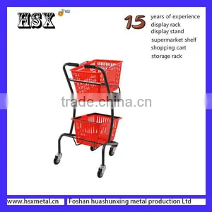 Supermarket Powder Coat Double Shopping Basket Cart Trolley HSX-S470 thumbnail-5